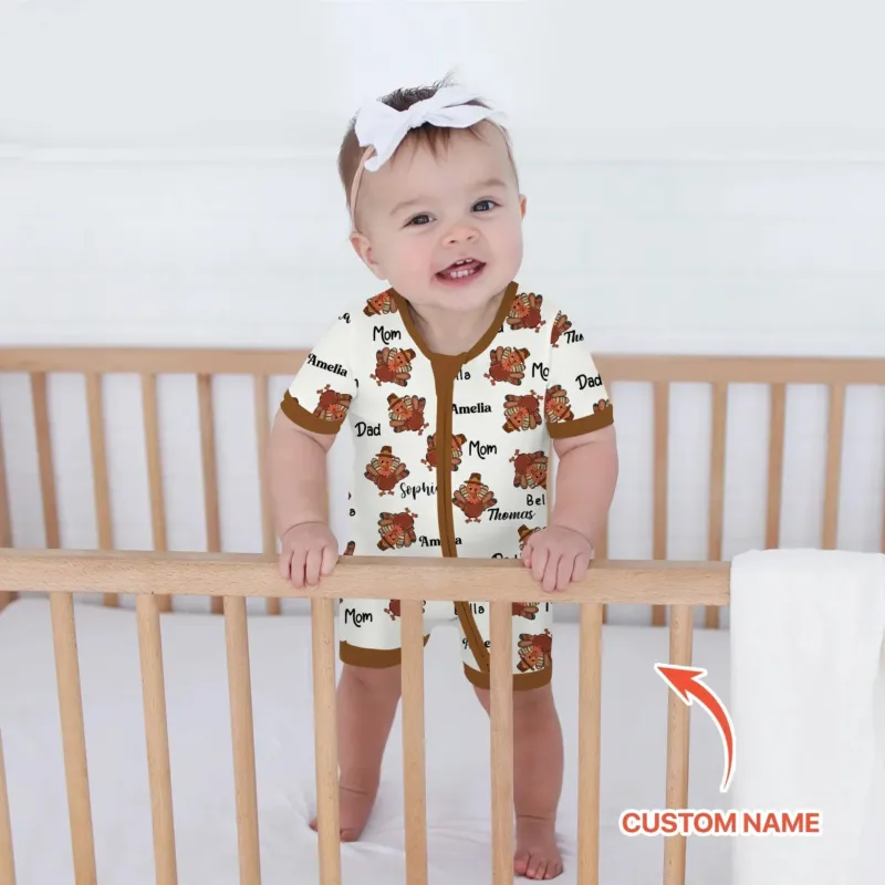 Custom Name Thanksgiving Family Matching Shorty Zippy , Custom Name Thanksgiving Family Matching Shorty Zippy - 0-3M