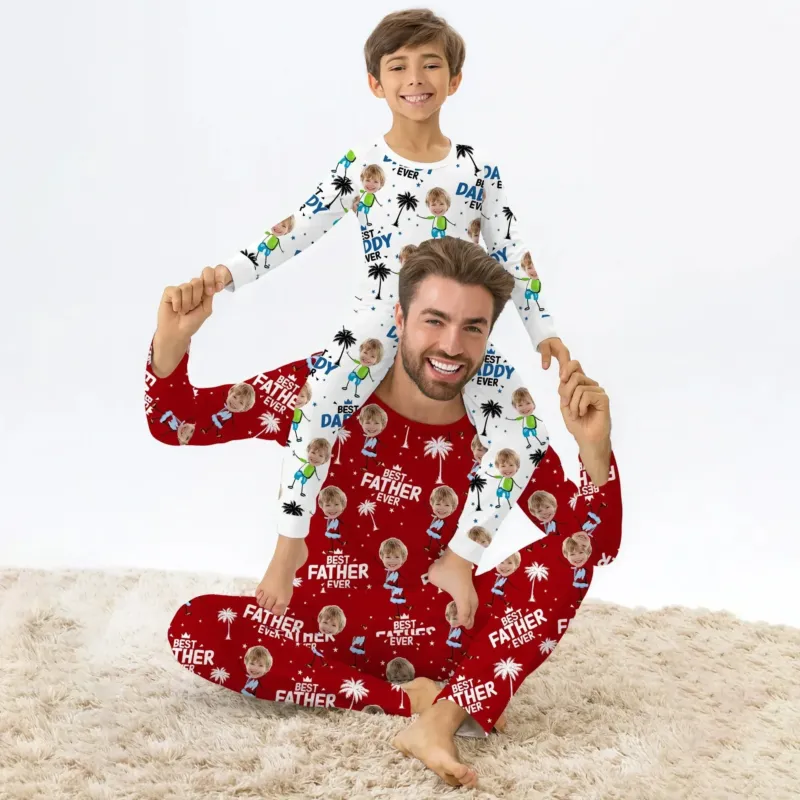 Custom Photo Best Dad Grandpa Eve Two Piece Long Sleeve Pajama Set For Christmas , Custom Photo Best Dad Grandpa Eve Two Piece Long Sleeve Pajama Set For Christmas - 12-18M