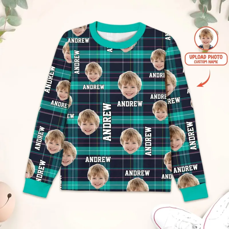 Custom Photo & Name Christmas Plaid Men Pajama Set , Custom Photo & Name Christmas Plaid Men Pajama Set - Only Shirt / XS