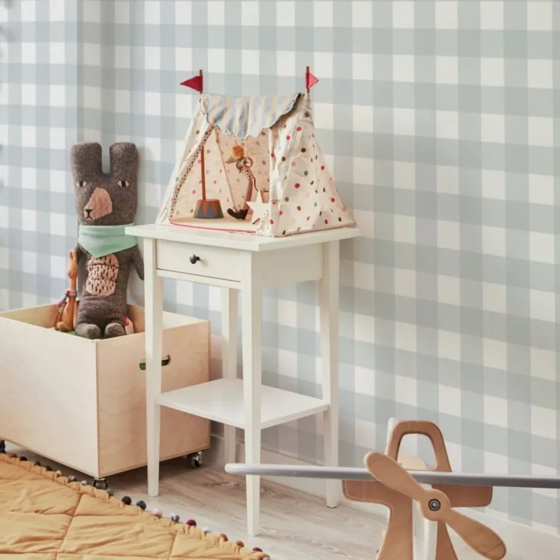 DEKORNIK - Papier Peint Pour Enfants À Carreaux Gris Classique