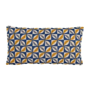 Zierkissen Dean – längliches Baumwollkissen in Blau mit Stickerei