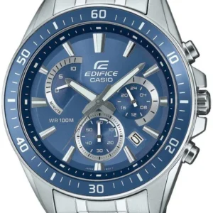 Herren-Chronographenuhr mit blauem Zifferblatt und Edelstahlarmband, rundes Gehäuse
