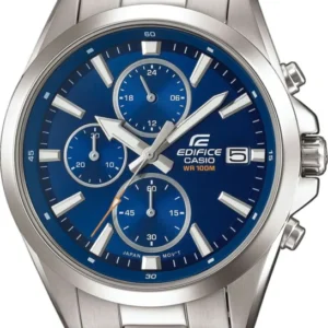 Casio Edifice Herrenuhr mit blauem Zifferblatt, Chronograph, Edelstahlarmband