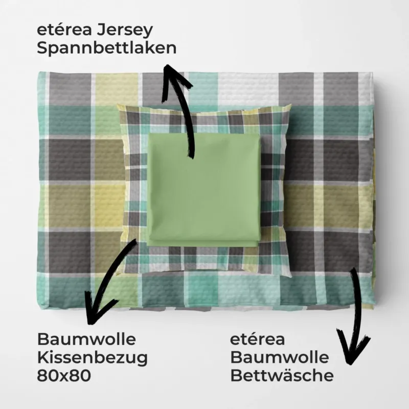 etérea Sommer Set Starterpaket Bettwäsche Spannbettlaken Kari Grün 135x200 + 140x200