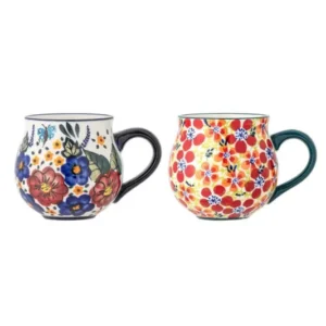 Becher-Set Naro – Blumenmotiv Steingut (2-teilig)