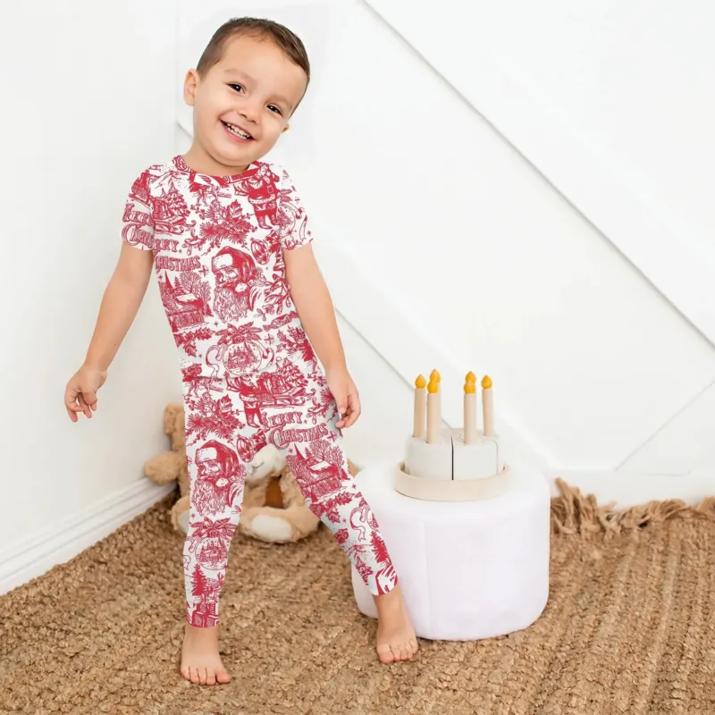 Family Christmas Chinoiserie Pajama Two Piece Short Sleeve Pajama Set , Family Christmas Chinoiserie Pajama Two Piece Short Sleeve Pajama Set - 12-18M / Red
