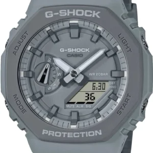 Casio G-Shock Herrenuhr mit grauem Kunststoffarmband, Analoganzeige und Digital-Display