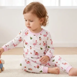 Flamingo Christmas Cheer Bamboo Two Piece Long Sleeve Pajama Set