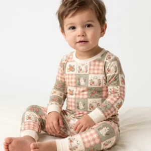 Vintage Ghost Pumpkin Patchwork Bamboo Two Piece Long Sleeve Pajama Set