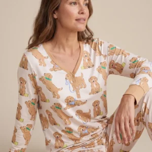 Golden Puppy Playtime Bamboo Women Pajama Set