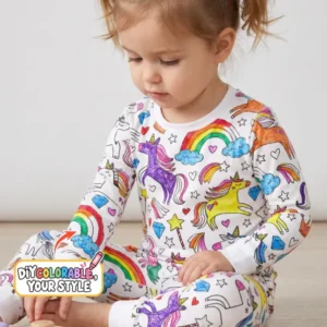 Rainbow Unicorn Magic Doodles Colorable Bamboo Two Piece Long Sleeve Pajama Set