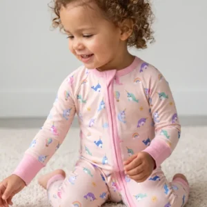 Blush Petal Narwhal Dreams Bamboo Convertible Zipper Romper
