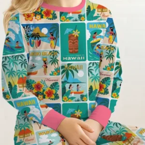 Aloha Postcard Paradise Bamboo Two Piece Long Sleeve Pajama Set