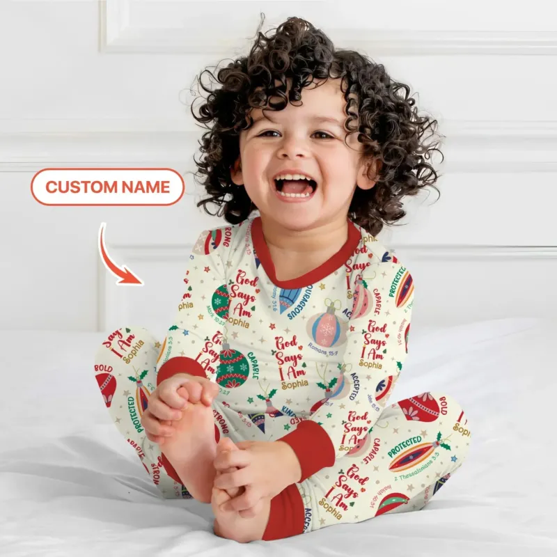 God Says I Am Joyful Christmas Two Piece Long Sleeve Pajama Set , God Says I Am Joyful Christmas Two Piece Long Sleeve Pajama Set - 12-18M