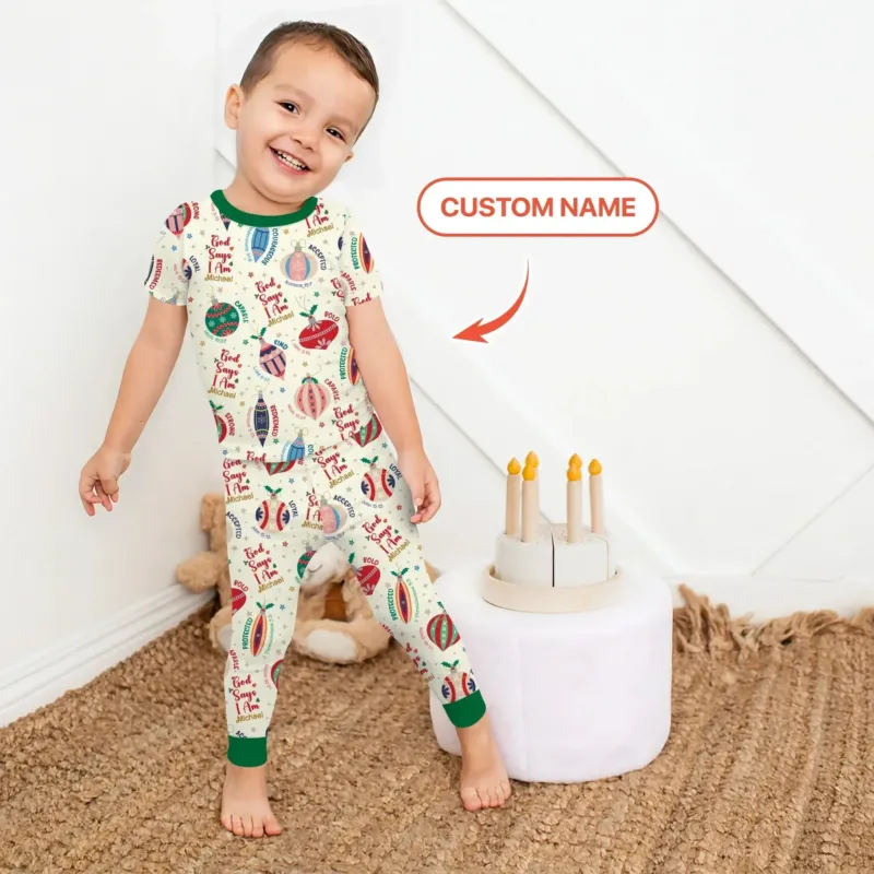 God Says I Am Joyful Christmas Two Piece Short Sleeve Pajama Set , God Says I Am Joyful Christmas Two Piece Short Sleeve Pajama Set - 12-18M