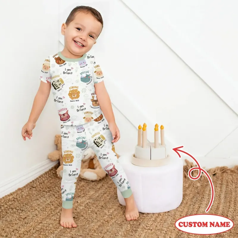 God’s Little Zoo Custom Name Two Piece Short Sleeve Pajama Set , God’s Little Zoo Custom Name Two Piece Short Sleeve Pajama Set - 12-18M