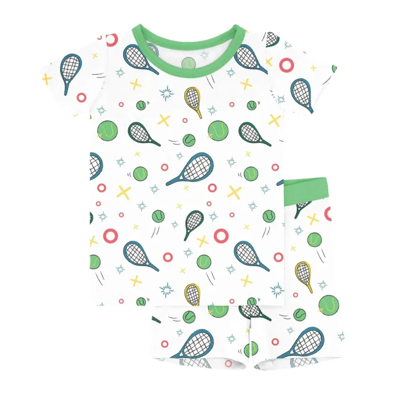 Green Tennis Two Piece Short Sleeve Shorts Pajama Set , Green Tennis Two Piece Short Sleeve Shorts Pajama Set - 12-18M