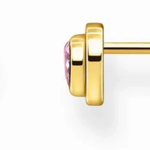 Thomas Sabo Herz-Ohrstecker mit rosafarbenem Stein, goldfarbene Fassung