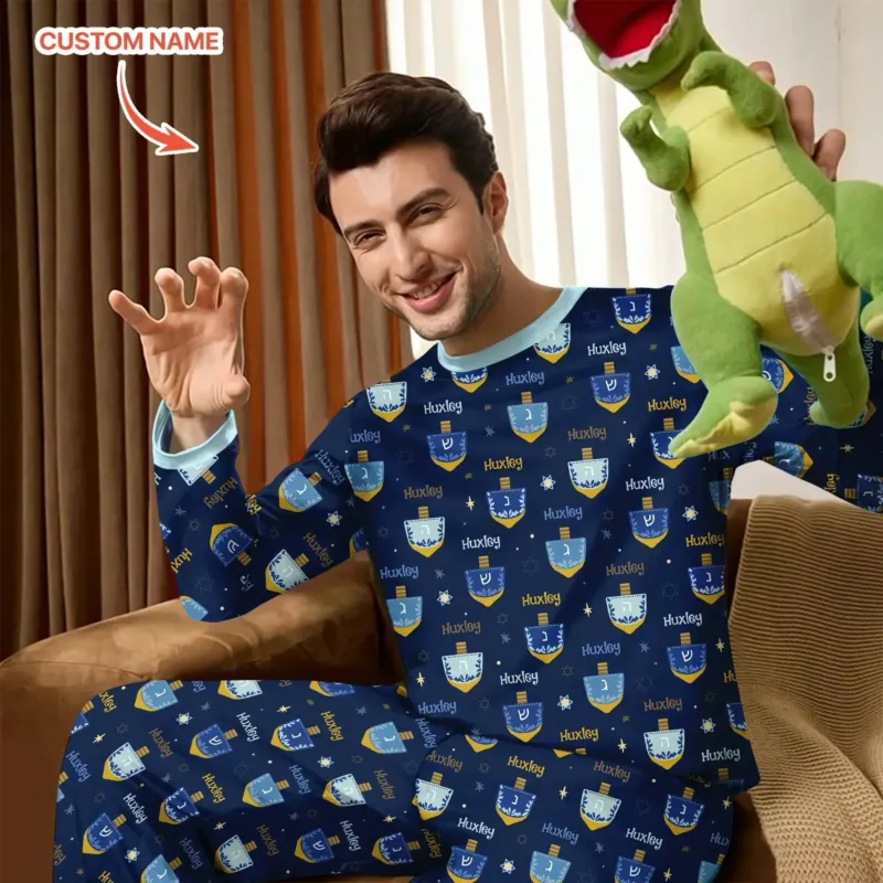 Hanukkah Dreidels Men's Pajama Set , Hanukkah Dreidels Men's Pajama Set - Only Shirt / XS
