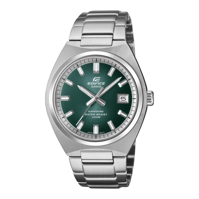 Herrenarmbanduhr mit grünem Zifferblatt, silbernem Edelstahlband, analogen Zeigern