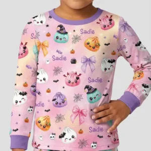 Custom Name Spooky Dumpling Bamboo Two Piece Long Sleeve Pajama Set