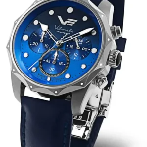 Damenarmbanduhr mit blauem Zifferblatt, Lederarmband und silbernem Edelstahlgehäuse