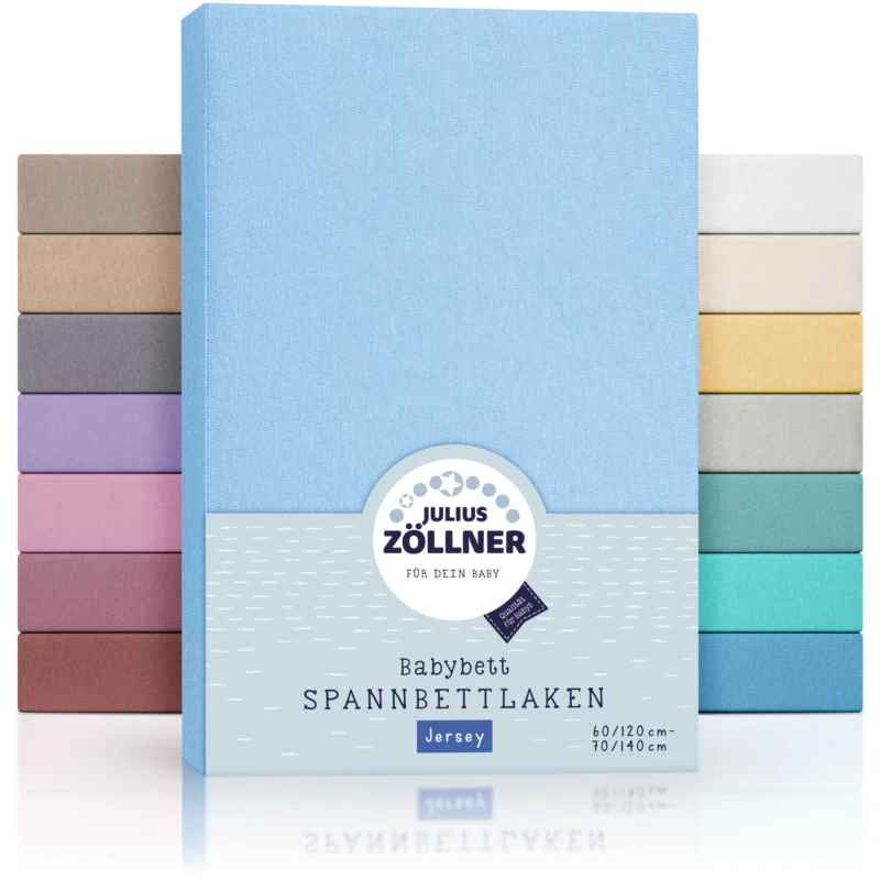 Jersey Spannbettlaken für Babymatratzen 60x120 bis 70x140cm, Hellblau