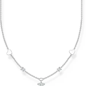 Silberne Halskette mit Gliederkette und Herzanhänger mit weißen Steinchen