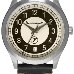 Herrenarmbanduhr Messerschmitt KR201-S mit dunklem Lederarmband und rundem Zifferblatt