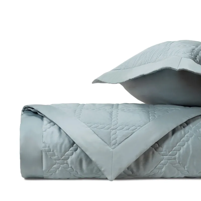 Home Treasures Liberty quilted coverlet and euro sham set in mist blue.