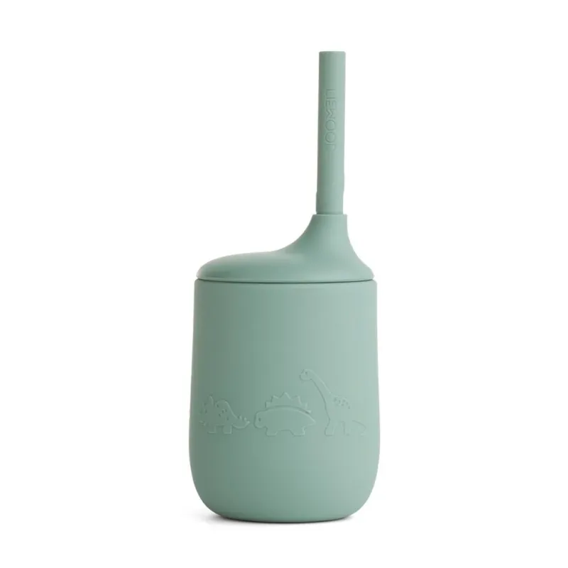 LIEWOOD - Gobelet Avec Paille Ellis en Silicone - Dino Peppermint