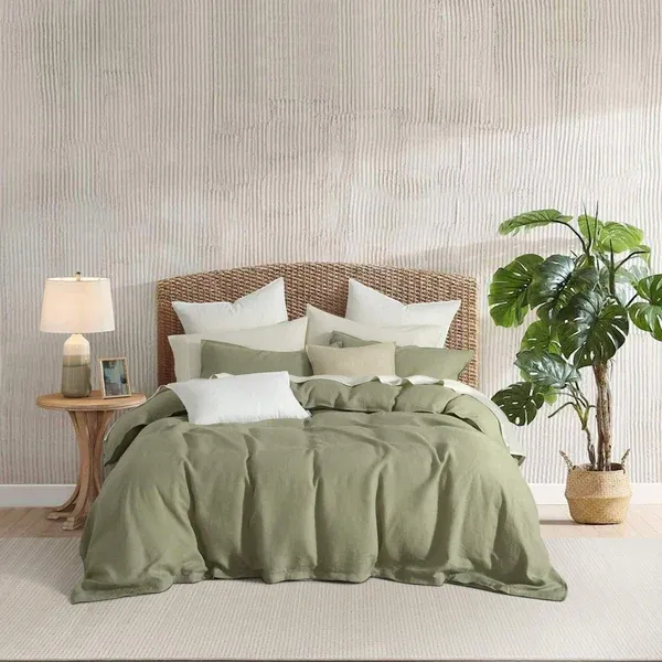 French Linen Duvet Cover Set Extra Soft SPRAY GREEN