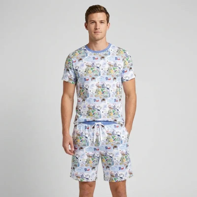 Texas Map Family Matching Bamboo Men Short Sleeve Short Pajama Set