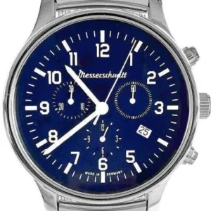 Messerschmitt Chronograph-Herrenuhr, blaues Zifferblatt, silbernes Metallarmband
