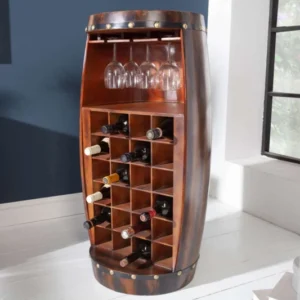 BODEGA Massives Weinregal 97cm coffee braun Pinie Fass-Bartisch für 24 Flaschen