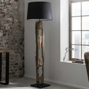 BARRACUDA Massive Stehlampe 177cm natur Eisenholz Baumwollschirm
