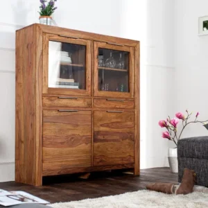PURE Massives Highboard 140cm Sheesham stone finish Vitrine Palisander