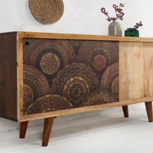 MANDALA Massives Sideboard 160cm Mangoholz mit Schiebetüren