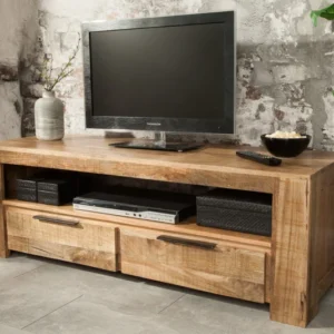 IRON CRAFT Massives TV-Board 130cm Mangoholz Lowboard 2 Schubladen