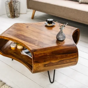 ORGANIC LIVING Retro Couchtisch 90cm Sheesham Palisander Hairpin Legs Massivholz mit Stauraum