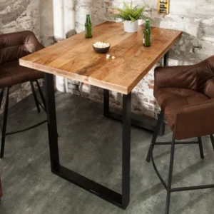 Massiver Bartisch IRON CRAFT 120cm natur Mangoholz Stehtisch Industrial Design