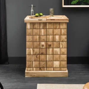 MOSAICO Handgearbeiteter Barschrank 130cm Akazie Massivholz 3D Effekt