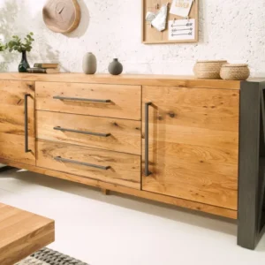 THOR Massives Sideboard 200cm Wild Eiche geölt im Industrial Design