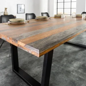 FIRE & EARTH Massiver Esstisch 200cm Sheesham Holz grau smoke finish einzigartige Maserung
