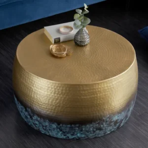 ORIENT III Runder Couchtisch 60cm gold Metall mit Patina Hammerschlag Design handmade