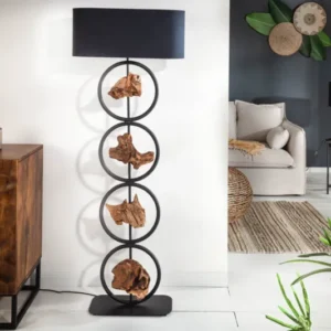 ELEMENTS Design Stehlampe 147cm schwarz Baumwollschirm Fuß mit Massivholz