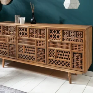 MARRAKESCH Massives Sideboard 160cm Mangoholz mit Verzierung Boho Stil