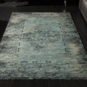 OLD MARRAKESCH Vintage Baumwoll-Teppich 240x160cm antik blau verwaschen Used Look