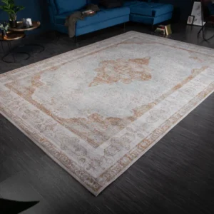 PURE UNIQUE Orientalischer Baumwoll-Teppich XXL 350x240cm antik grau geometrische Muster