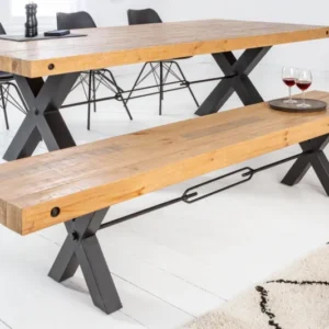 Massive Sitzbank THOR 200cm recyceltes Pinienholz im Industrial Design